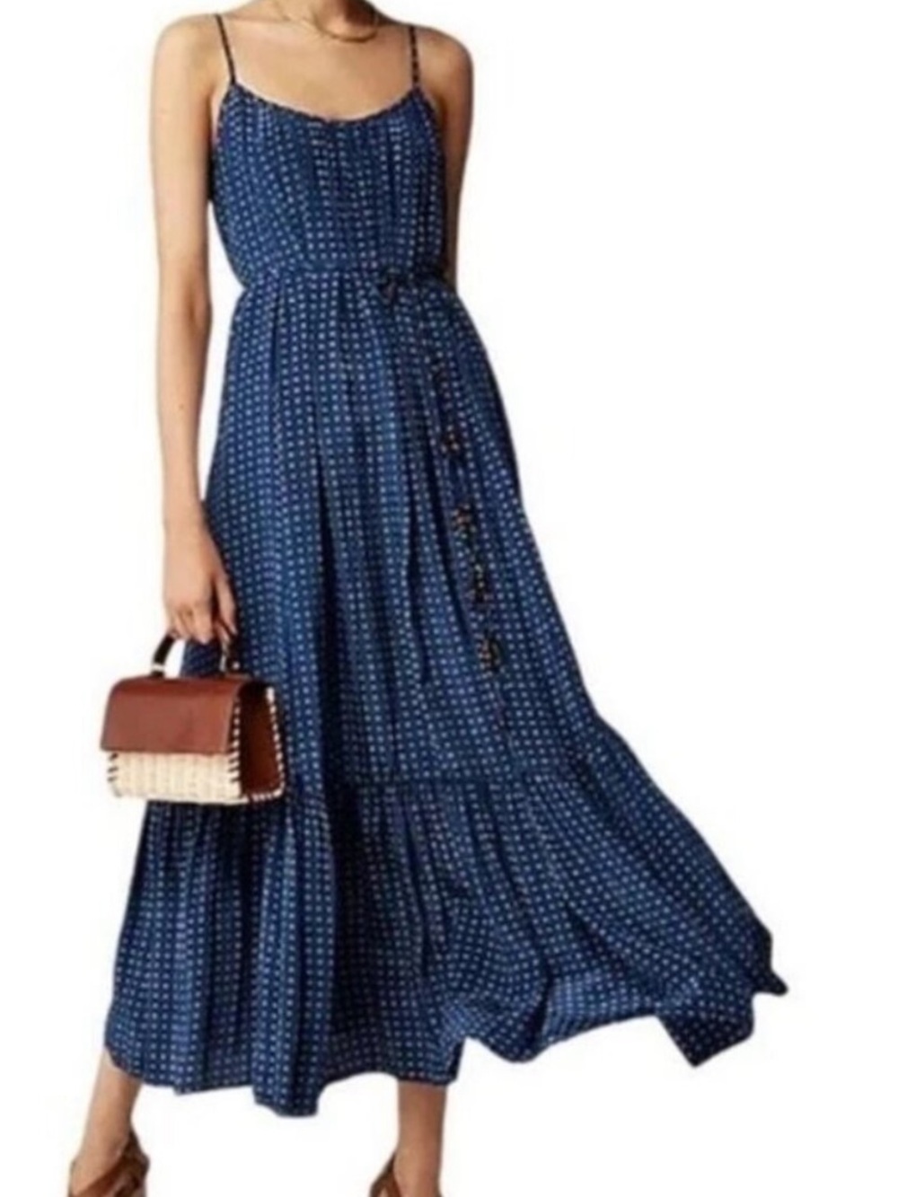 J.Crew Blue Polka Dot Caspia Dress Dot Crep De Chine Size Large NWOT